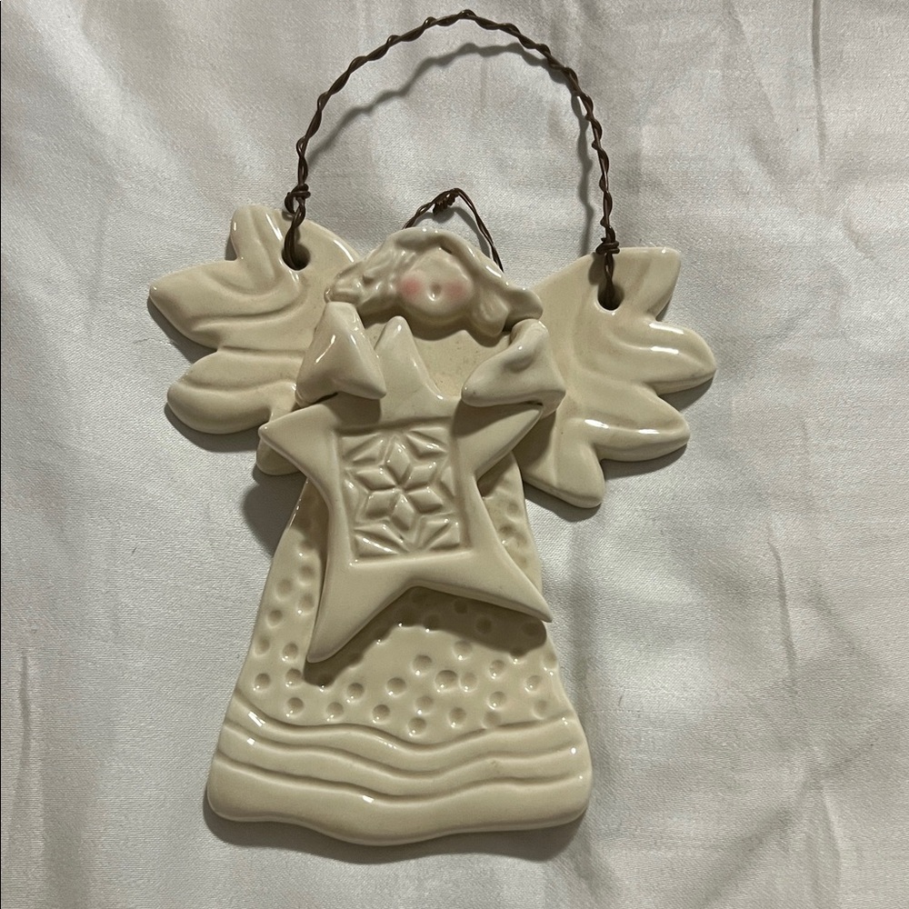 2003 Carol Jones Handmade Pottery Angel with rustic wire hanger
